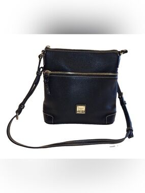 Dooney & Bourke Black Pebbled Leather Compact Crossbody with Gold Hardware